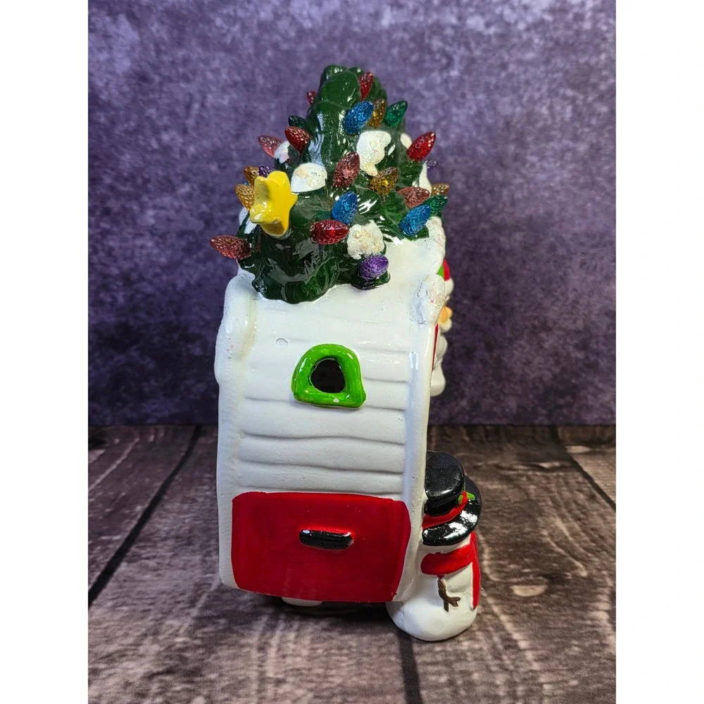 Christmas Camper LED Light Up Ceramic Decor Santa Snowman Tree Retro Trailer 8in